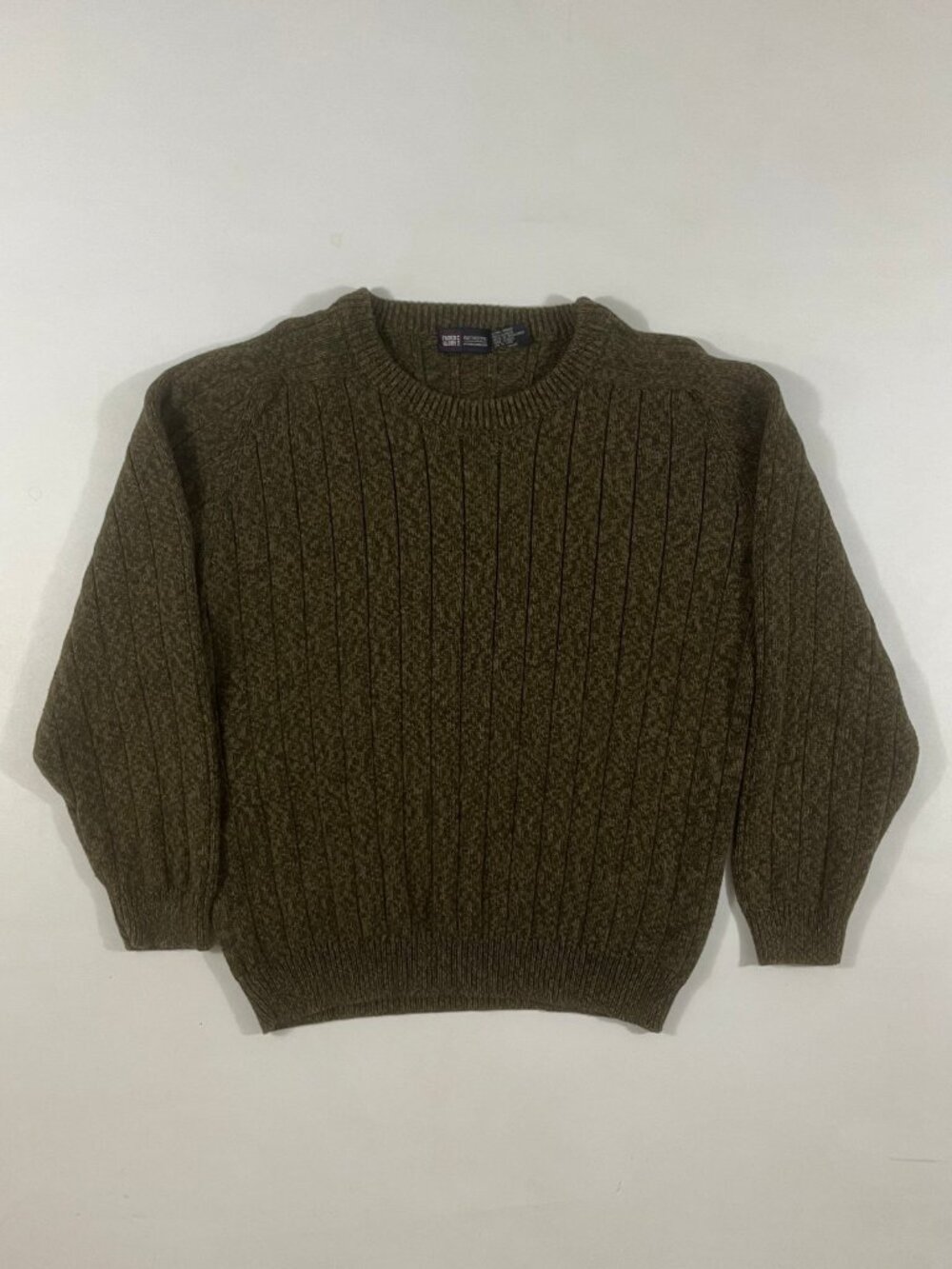 Vintage Faded Glory Olive Green Ribbed Cotton Knit Crewneck Sweater XL